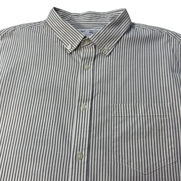 Old Navy Everyday Button Front Shirt Built-In-Flex Oxford Gray Stripe Mens XL - Picture 3 of 9